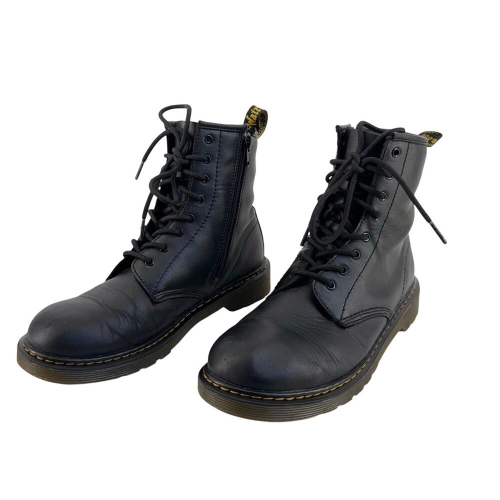 Dr Martens Black Leather Combat Boots Womens 7 Side Zip Biker Grunge Y2K